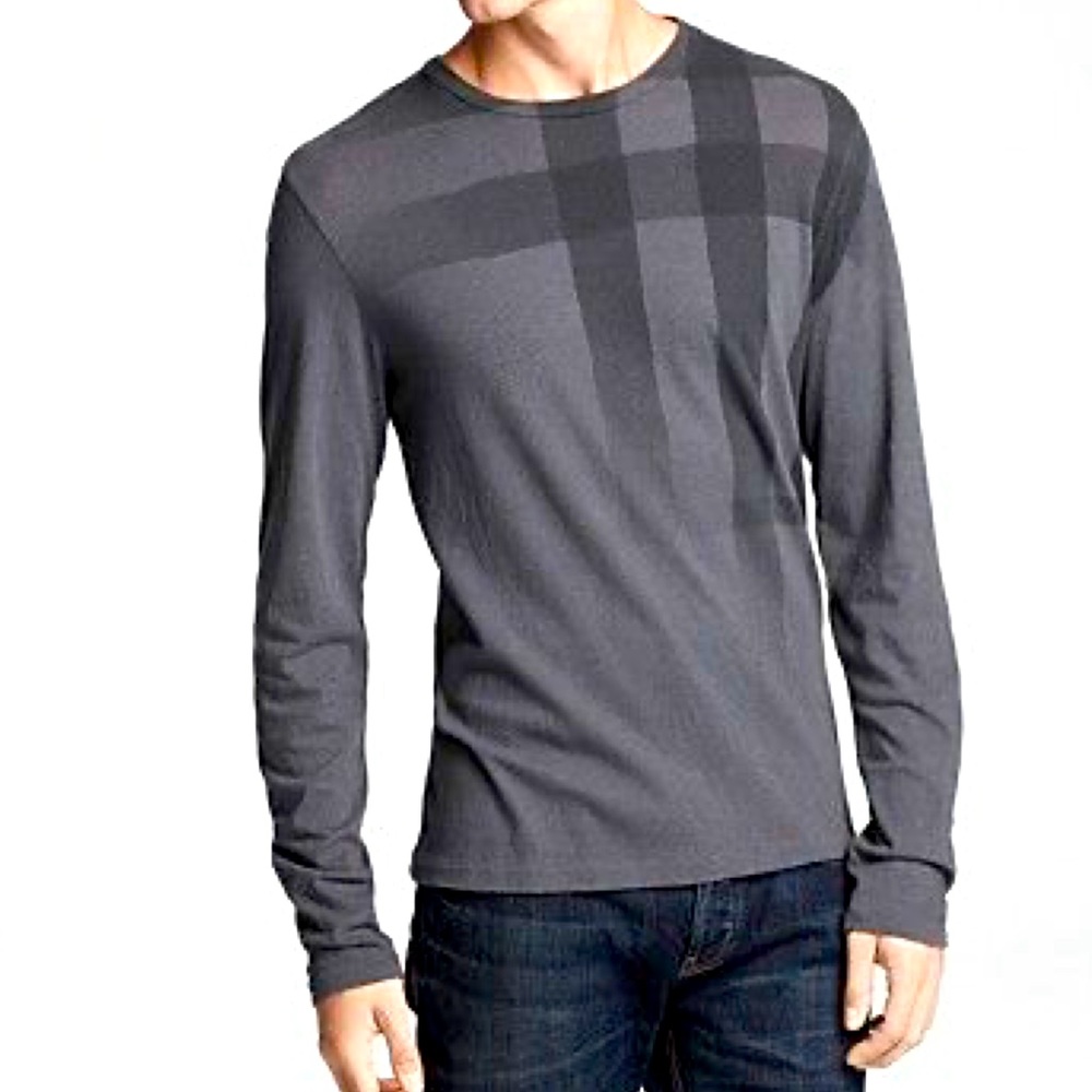 Burberry Brit Mens Check Crew Neck Grey Long Sleeve Sweater - Size L